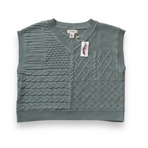Jessica Simpson Vest Womens Large Green Sleeveless Cable Knit Sweater NWT